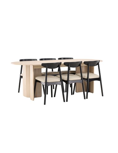 Matgrupp Tyresö med Ven matstolar, 220 × 100 cm