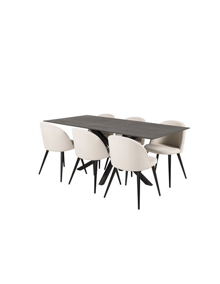 Matgrupp Piazza med Velvet matstolar, 180 × 90 cm