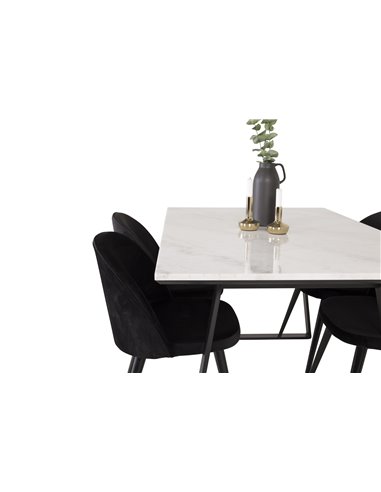 Matgrupp Estelle med Velvet matstolar, 140 × 90 cm