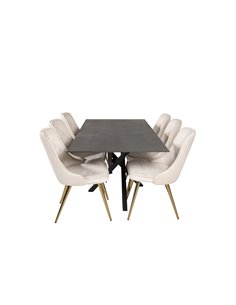 Matgrupp Piazza med Velvet Deluxe matstolar, 180 × 90 cm