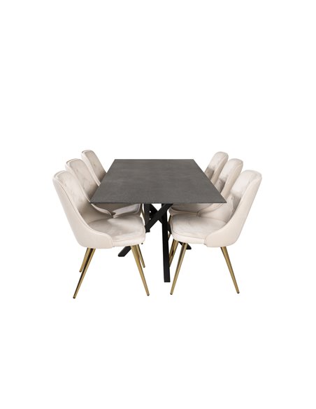 Matgrupp Piazza med Velvet Deluxe matstolar, 180 × 90 cm