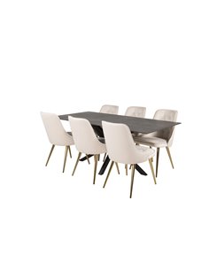 Matgrupp Piazza med Velvet Deluxe matstolar, 180 × 90 cm 2