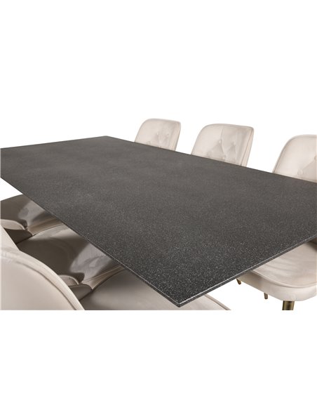 Matgrupp Piazza med Velvet Deluxe matstolar, 180 × 90 cm