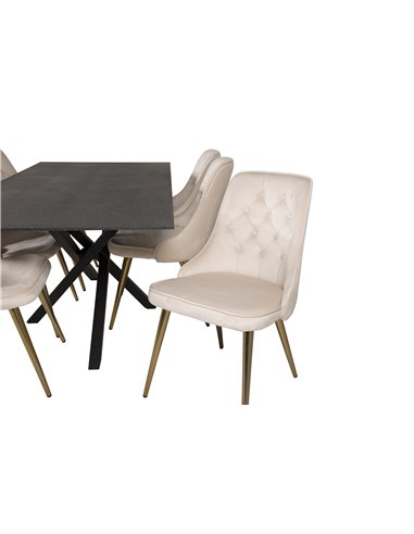 Matgrupp Piazza med Velvet Deluxe matstolar, 180 × 90 cm