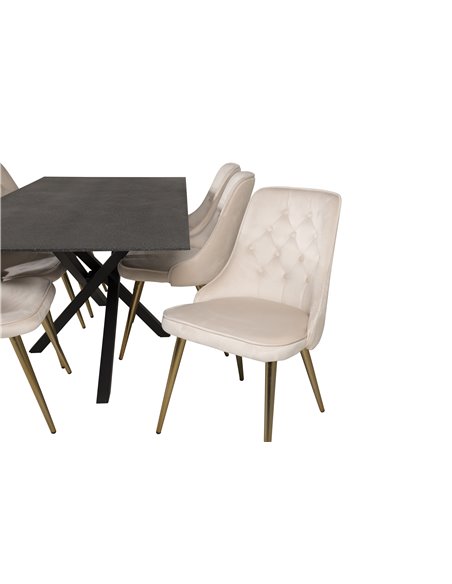 Matgrupp Piazza med Velvet Deluxe matstolar, 180 × 90 cm