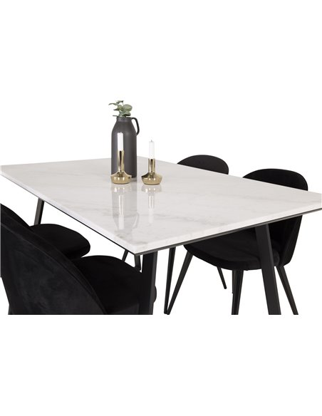 Matgrupp Estelle med Velvet matstolar, 140 × 90 cm
