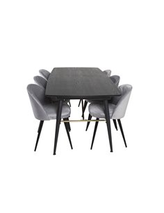Matgrupp Gold med Velvet matstolar, 180 × 85 cm