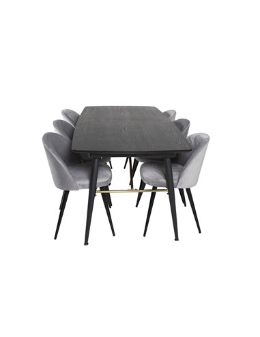 Matgrupp Gold med Velvet matstolar, 180 × 85 cm