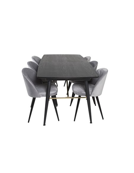 Matgrupp Gold med Velvet matstolar, 180 × 85 cm