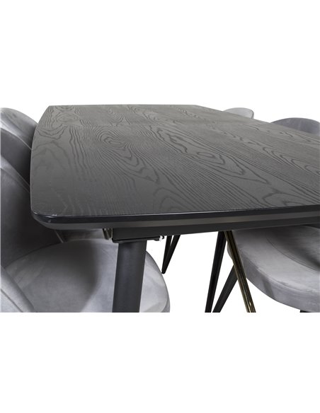 Matgrupp Gold med Velvet matstolar, 180 × 85 cm