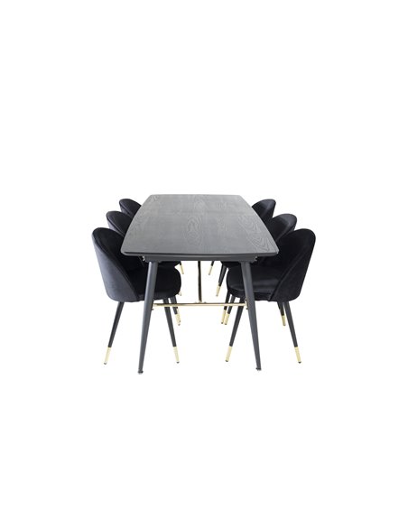 Matgrupp Gold med Velvet matstolar, 180 × 85 cm