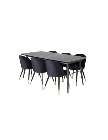 Matgrupp Gold med Velvet matstolar, 180 × 85 cm
