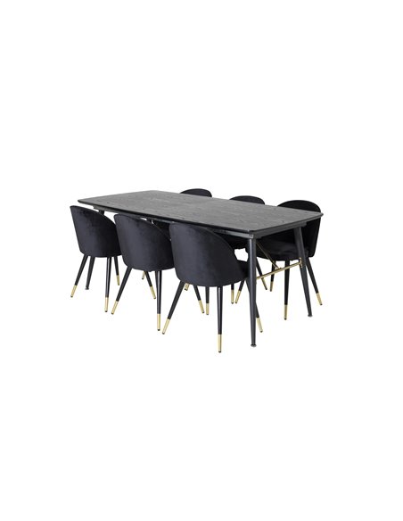 Matgrupp Gold med Velvet matstolar, 180 × 85 cm