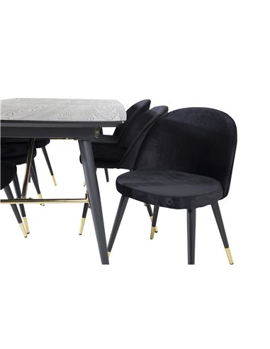 Matgrupp Gold med Velvet matstolar, 180 × 85 cm