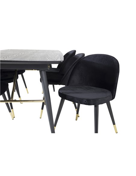 Matgrupp Gold med Velvet matstolar, 180 × 85 cm