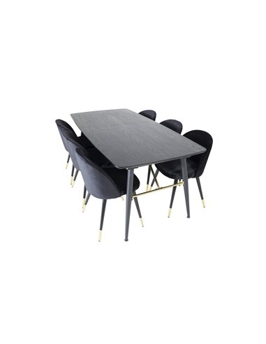 Matgrupp Gold med Velvet matstolar, 180 × 85 cm