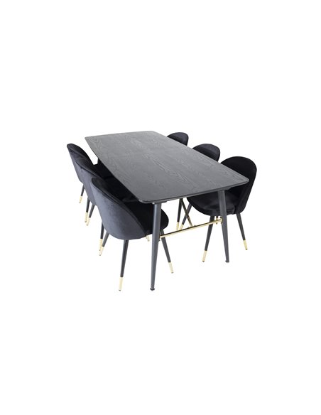 Matgrupp Gold med Velvet matstolar, 180 × 85 cm