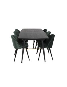 Matgrupp Gold med Velvet matstolar, 180 × 85 cm