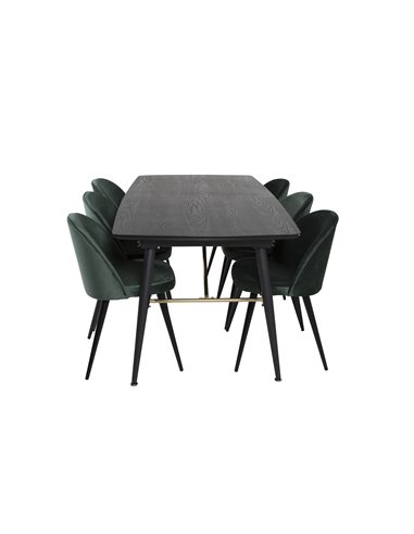 Matgrupp Gold med Velvet matstolar, 180 × 85 cm