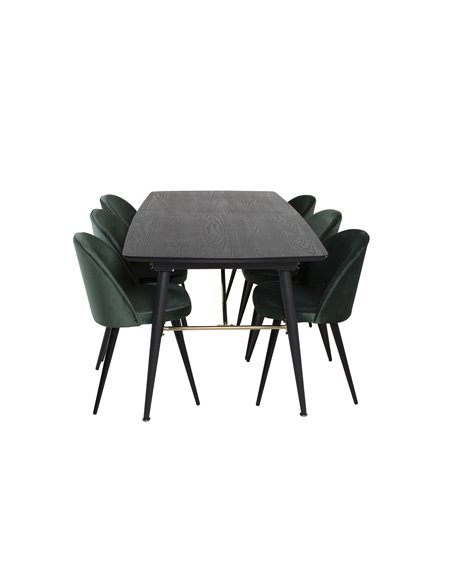 Matgrupp Gold med Velvet matstolar, 180 × 85 cm