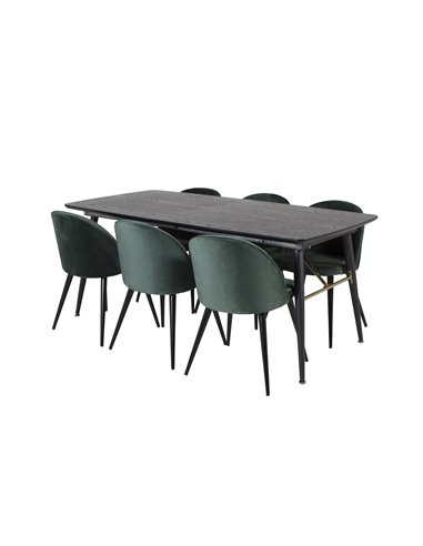 Matgrupp Gold med Velvet matstolar, 180 × 85 cm