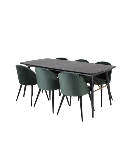Matgrupp Gold med Velvet matstolar, 180 × 85 cm