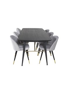 Matgrupp Gold med Velvet matstolar, 180 × 85 cm