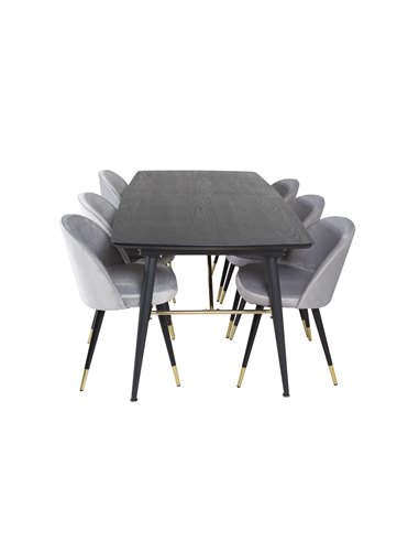 Matgrupp Gold med Velvet matstolar, 180 × 85 cm