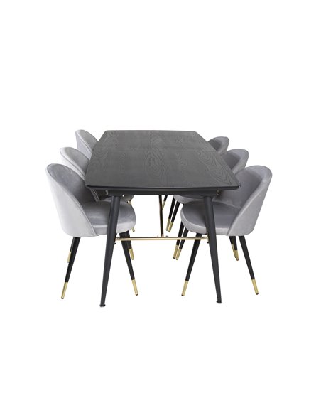 Matgrupp Gold med Velvet matstolar, 180 × 85 cm