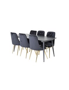 Matgrupp Gold med Velvet Deluxe matstolar, 180 × 85 cm 2