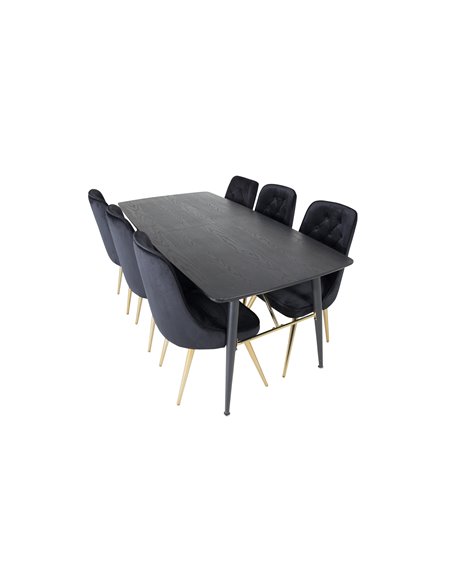 Matgrupp Gold med Velvet Deluxe matstolar, 180 × 85 cm