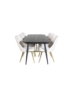 Matgrupp Gold med Velvet Deluxe matstolar, 180 × 85 cm