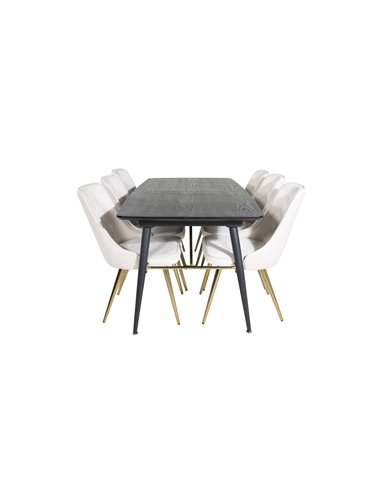 Matgrupp Gold med Velvet Deluxe matstolar, 180 × 85 cm