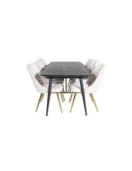 Matgrupp Gold med Velvet Deluxe matstolar, 180 × 85 cm