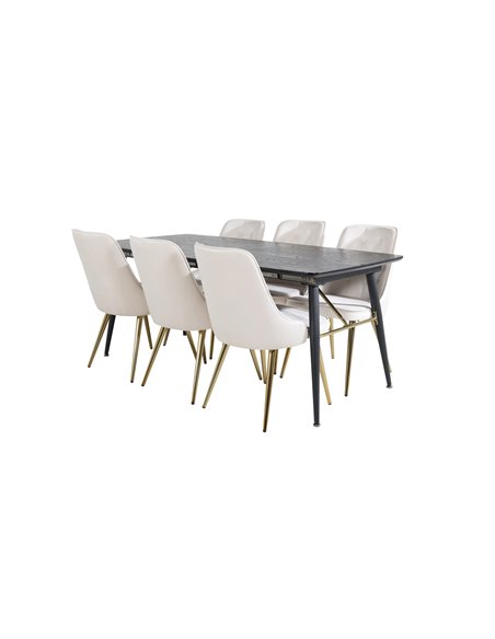 Matgrupp Gold med Velvet Deluxe matstolar, 180 × 85 cm