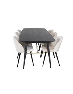 Matgrupp Gold med Velvet matstolar, 180 × 85 cm