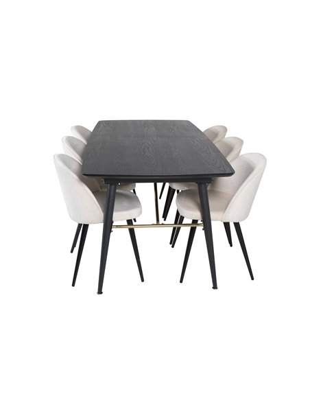 Matgrupp Gold med Velvet matstolar, 180 × 85 cm