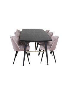 Matgrupp Gold med Velvet matstolar, 180 × 85 cm