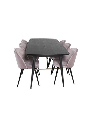 Matgrupp Gold med Velvet matstolar, 180 × 85 cm