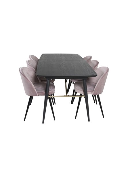 Matgrupp Gold med Velvet matstolar, 180 × 85 cm