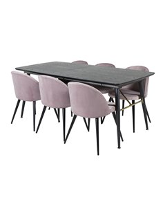 Matgrupp Gold med Velvet matstolar, 180 × 85 cm 2