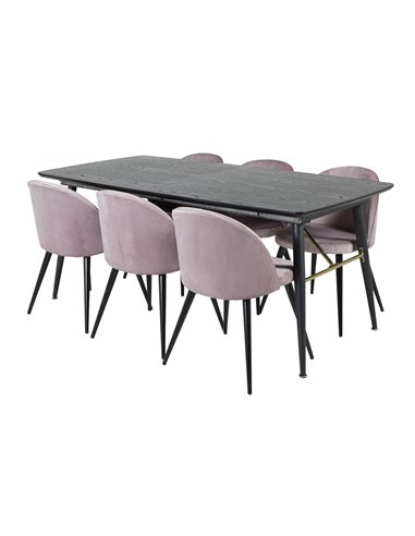 Matgrupp Gold med Velvet matstolar, 180 × 85 cm