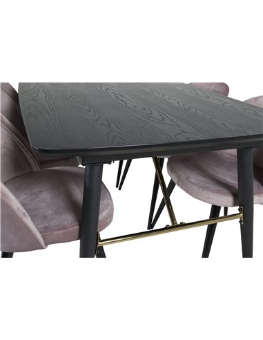 Matgrupp Gold med Velvet matstolar, 180 × 85 cm