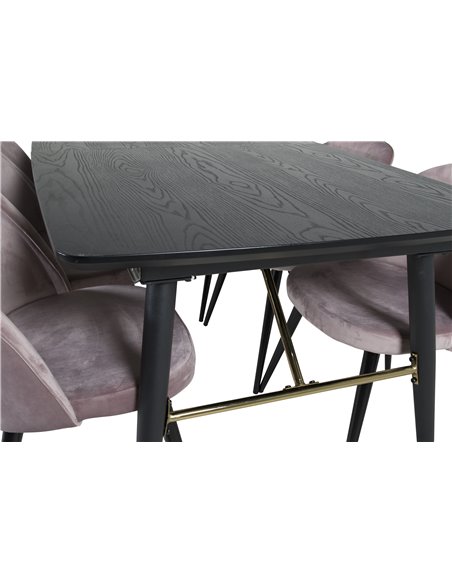 Matgrupp Gold med Velvet matstolar, 180 × 85 cm
