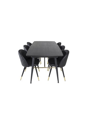 Matgrupp Gold med Velvet matstolar, 180 × 85 cm
