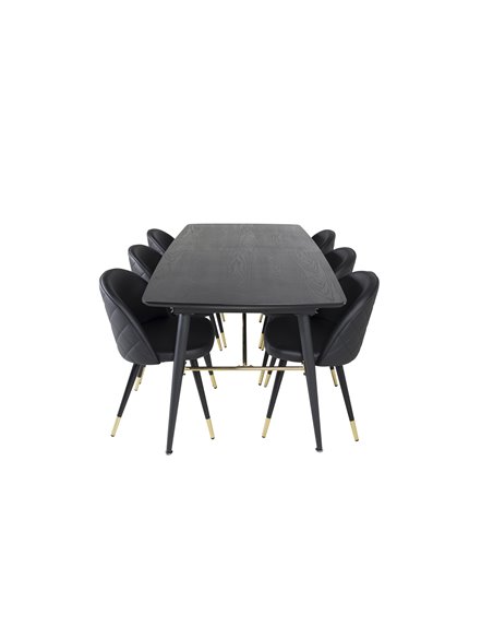 Matgrupp Gold med Velvet matstolar, 180 × 85 cm