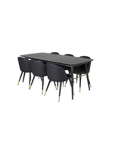 Matgrupp Gold med Velvet matstolar, 180 × 85 cm