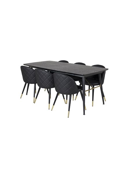 Matgrupp Gold med Velvet matstolar, 180 × 85 cm