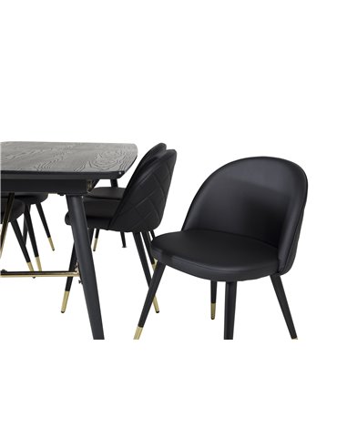 Matgrupp Gold med Velvet matstolar, 180 × 85 cm
