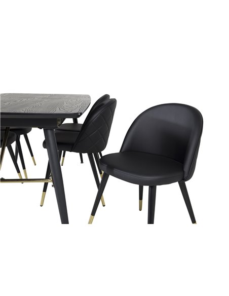 Matgrupp Gold med Velvet matstolar, 180 × 85 cm